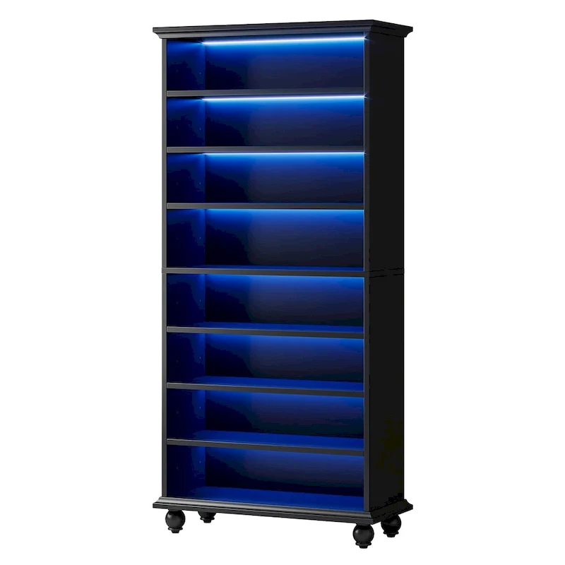 9-Tier Narrow Tall Shoe Storage Cabinet with LED Lighting for Living Room
