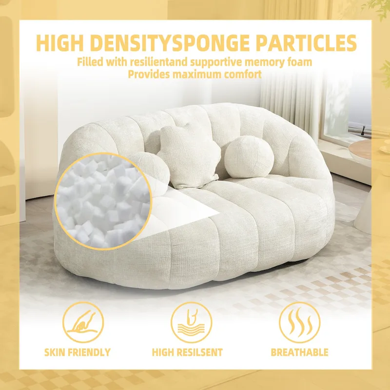White 63.78 Chenille Lounge Chair with Foam Filling and Pillows