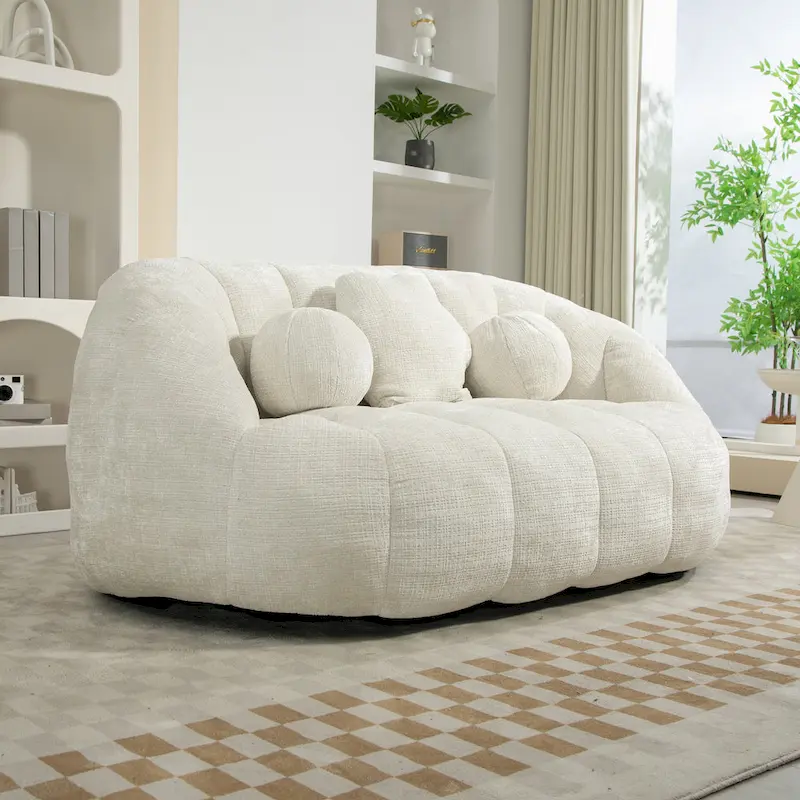 White 63.78 Chenille Lounge Chair with Foam Filling and Pillows