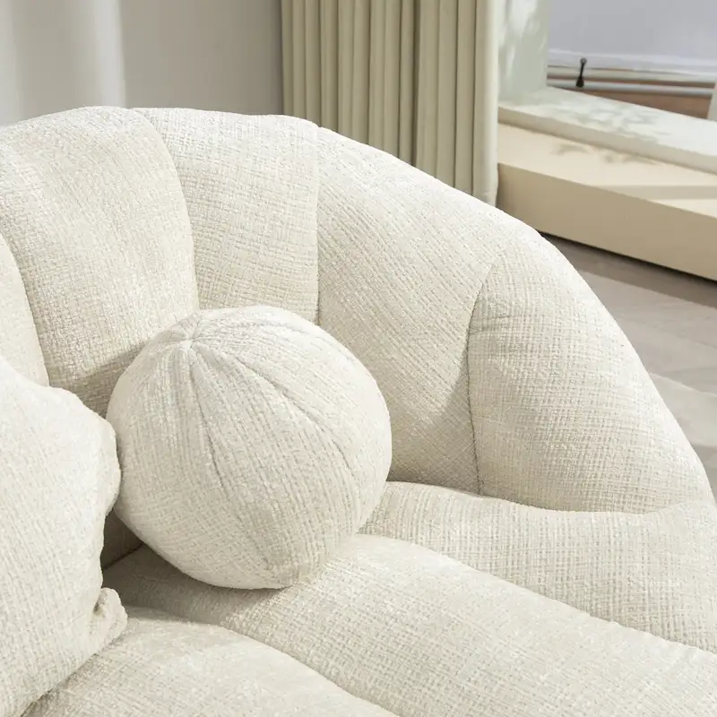 White 63.78 Chenille Lounge Chair with Foam Filling and Pillows