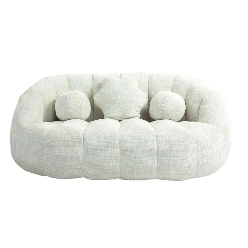 White 63.78 Chenille Lounge Chair with Foam Filling and Pillows