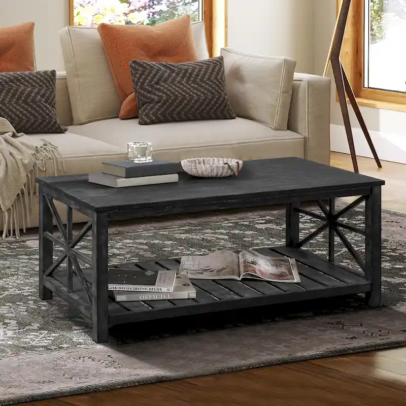 GDFStudio - Nathaniel Rustic Wood Coffee Table with Spacious Storage - 47.24 W x 23.62 D x 19.68 H