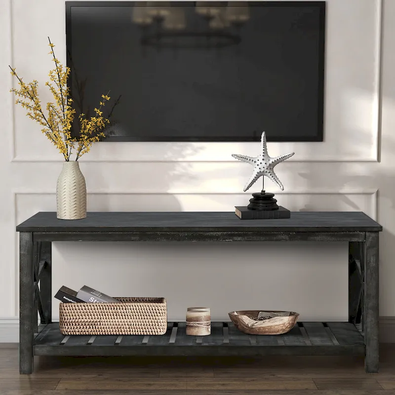 GDFStudio - Nathaniel Rustic Wood Coffee Table with Spacious Storage - 47.24 W x 23.62 D x 19.68 H