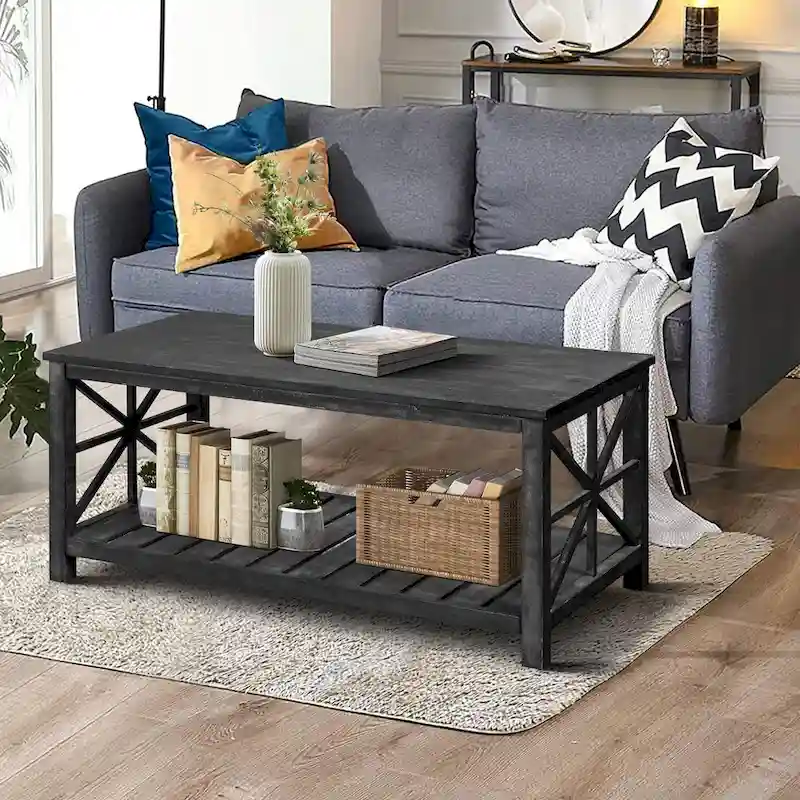 GDFStudio - Nathaniel Rustic Wood Coffee Table with Spacious Storage - 47.24 W x 23.62 D x 19.68 H