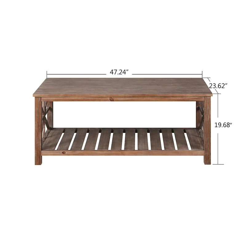 GDFStudio - Nathaniel Rustic Wood Coffee Table with Spacious Storage - 47.24 W x 23.62 D x 19.68 H