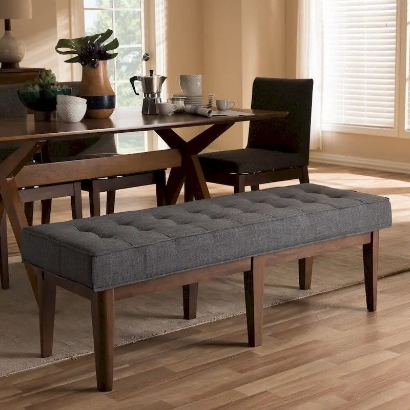 Mid-Century Fabric Button-Tufted Bench by Baxton Studio