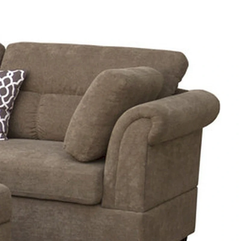 Ari 104 Inch Sectional Sofa with Chaise, Ottoman, 2 Accent Pillows, Brown