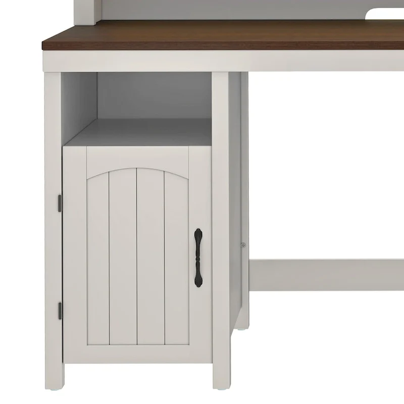 Moasis Farmhouse Wood Office Desk with Drawer and LED Strip & Power Outlets