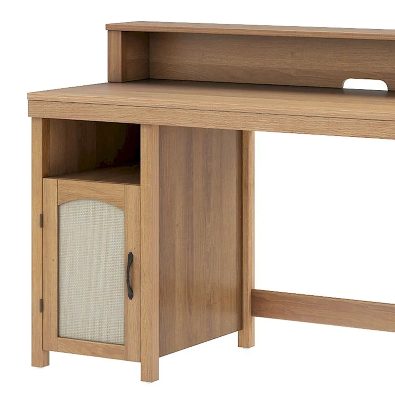 Moasis Farmhouse Wood Office Desk with Drawer and LED Strip & Power Outlets