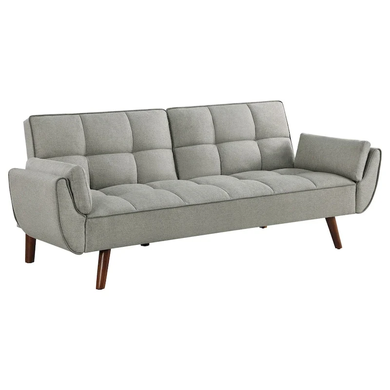 Kori 84 Inch Sofa Futon Bed with Tufted Back, Angled Legs, Gray Fabric
