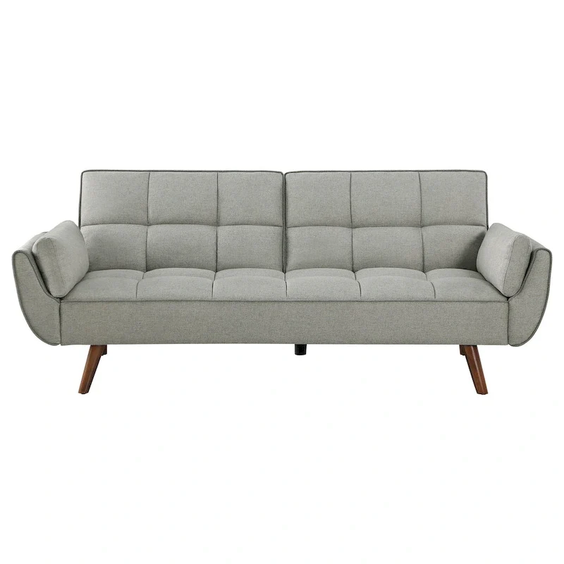 Kori 84 Inch Sofa Futon Bed with Tufted Back, Angled Legs, Gray Fabric