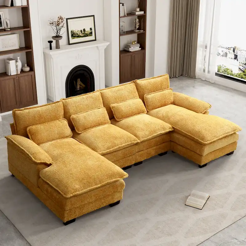 Ouyessir Large Chenille Fabric U-shaped Sectional Sofa with Cushions