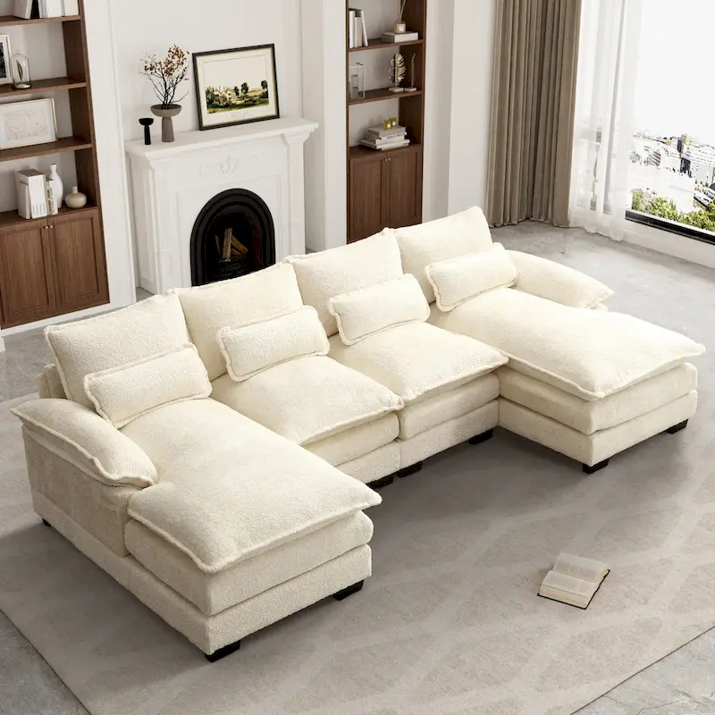 Ouyessir Large Chenille Fabric U-shaped Sectional Sofa with Cushions