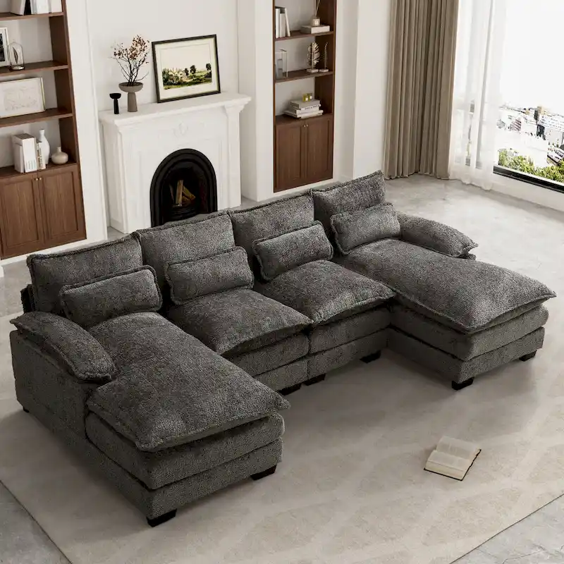 Ouyessir Large Chenille Fabric U-shaped Sectional Sofa with Cushions
