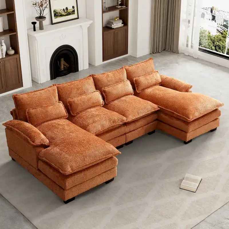 Ouyessir Large Chenille Fabric U-shaped Sectional Sofa with Cushions