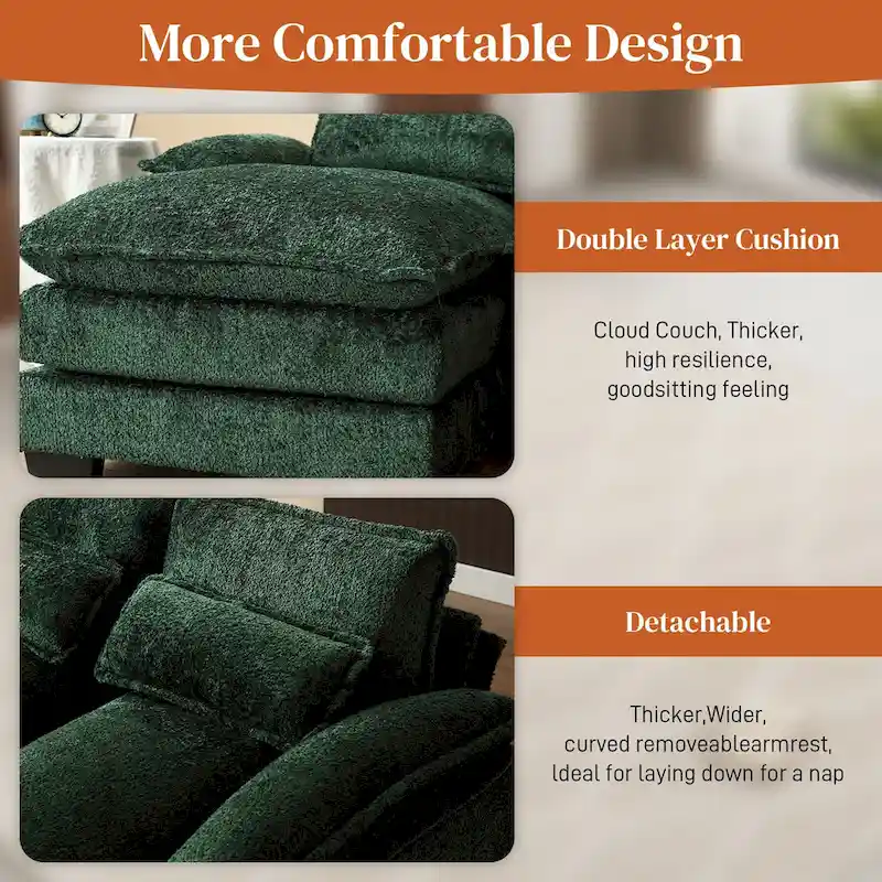 Ouyessir Large Chenille Fabric U-shaped Sectional Sofa with Cushions