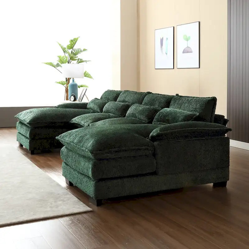 Ouyessir Large Chenille Fabric U-shaped Sectional Sofa with Cushions
