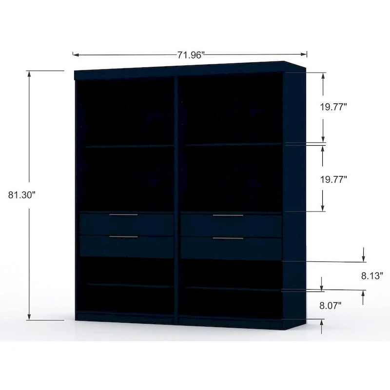 Mulberry 2 Sectional Modern Wardrobe Closet with 4 Drawers