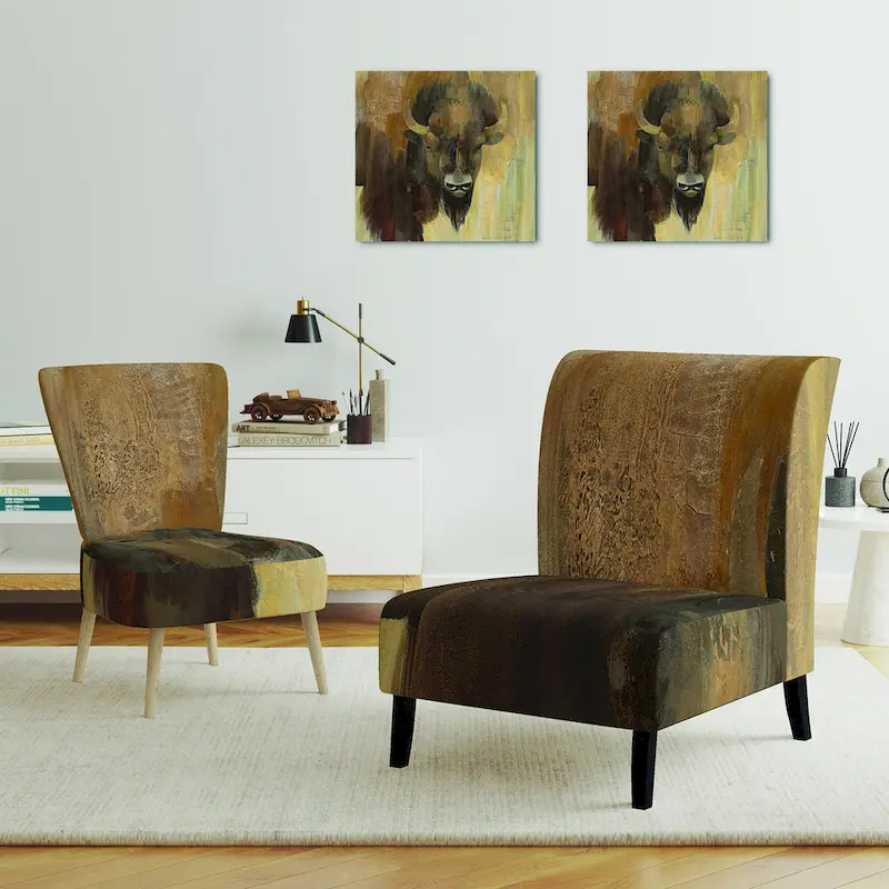 Designart Into The Wild Gold Buffalo Upholstered Modern Farmhouse Accent Chair - Arm Chair