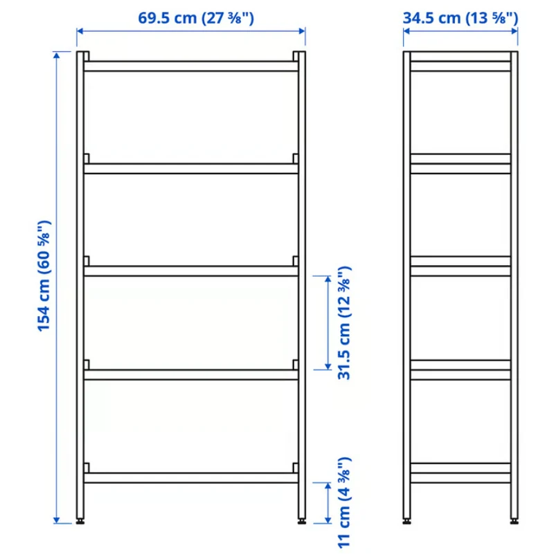 EKENABBEN Open shelving unit, aspen/blue, 70x34x154 cm
