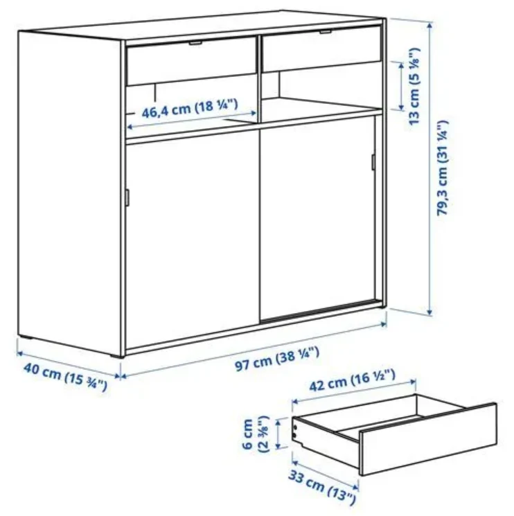 SPIKSMED sliding door-cabinet , light grey, 97x40x79 cm