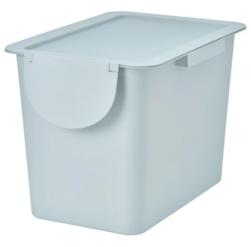 TRÖSKNING Bin with lid, light grey-blue, 25 l