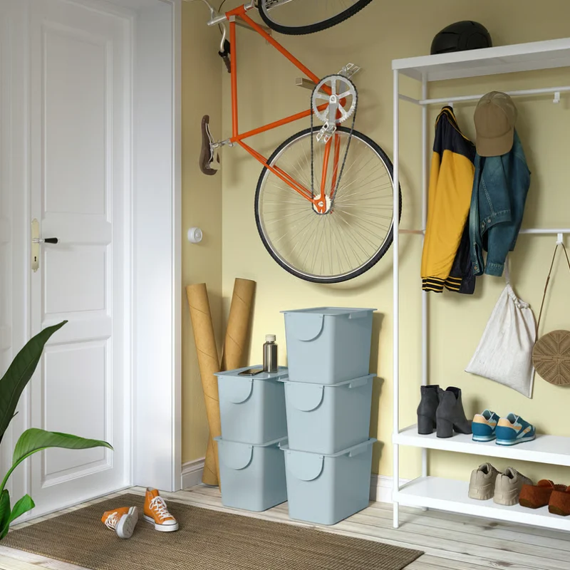 TRÖSKNING Bin with lid, light grey-blue, 25 l