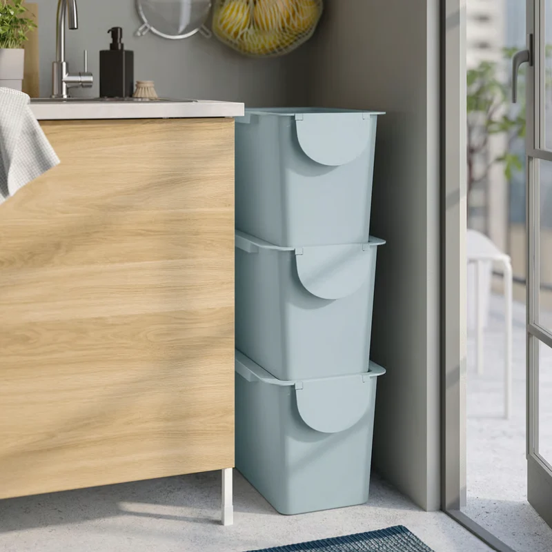 TRÖSKNING Bin with lid, light grey-blue, 25 l