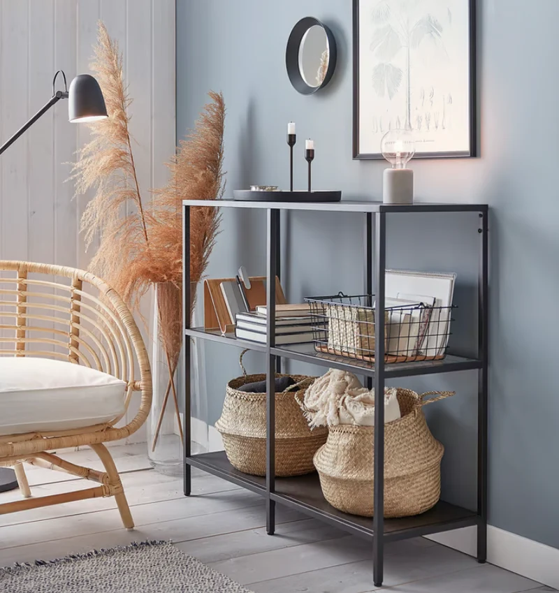 VITTSJÖ Shelving unit, black-brown/glass, 100x93 cm