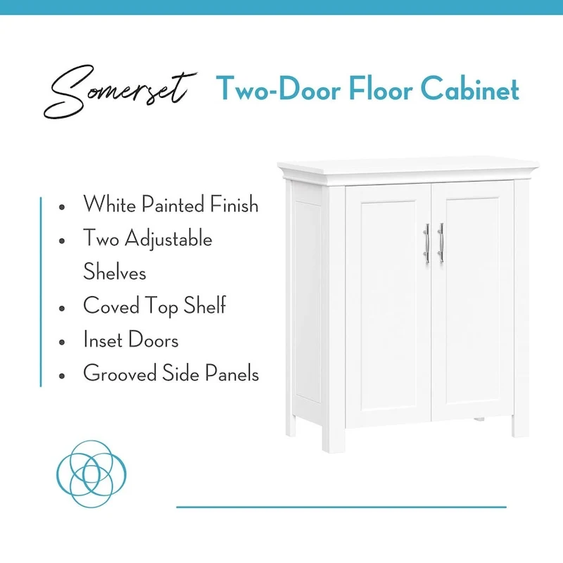RiverRidge Somerset Two-Door Bathroom and Laundry Storage Cabinet with Adjustable Shelf - White
