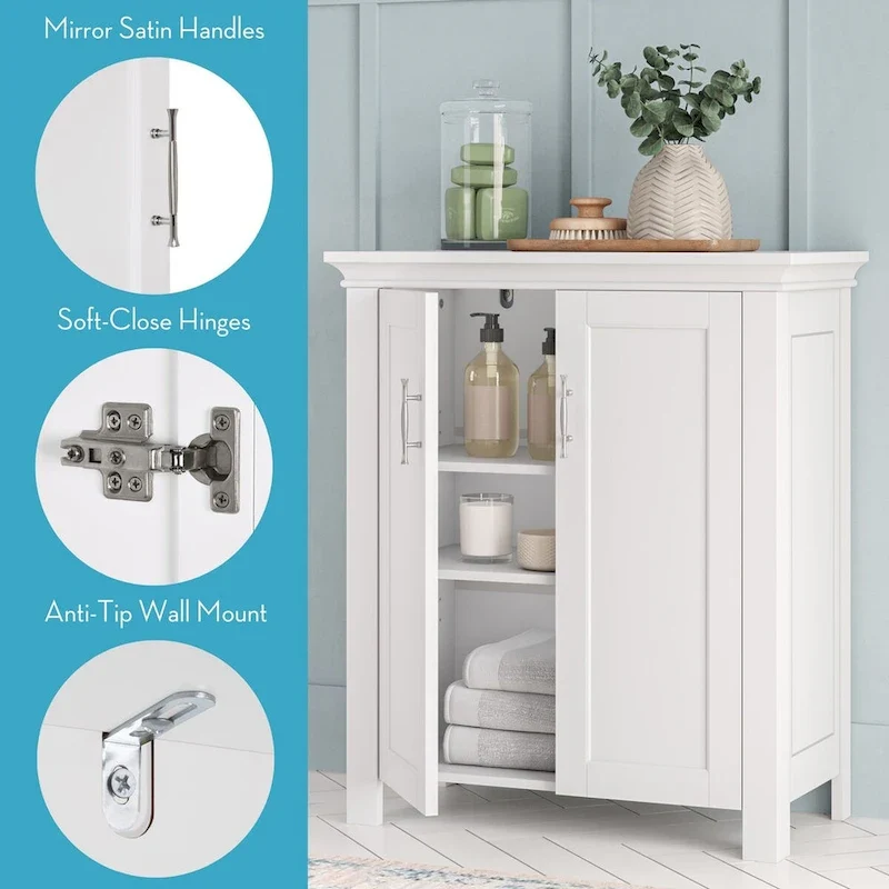 RiverRidge Somerset Two-Door Bathroom and Laundry Storage Cabinet with Adjustable Shelf - White