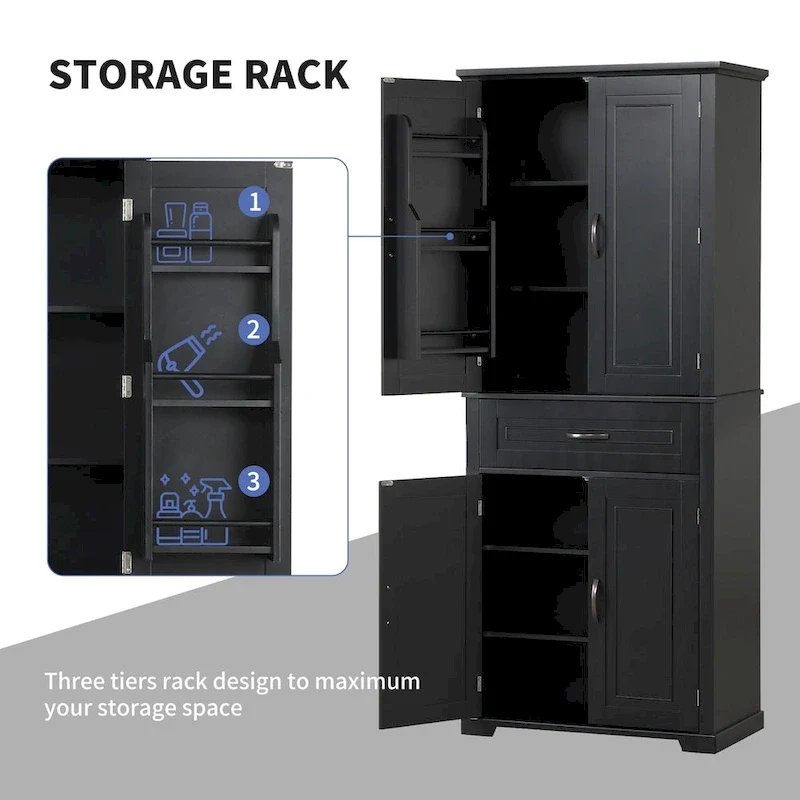 Bathroom Storage Cabinet with Doors and Drawer, Multiple Storage Space, Adjustable Shelf, Black