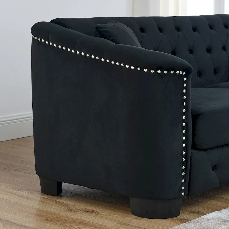 59-Inch Modern Chesterfield Velvet Sofa, 2-Seater Sofa, Upholstered Tufted Backrests with Nailhead Arms and 2 Cushions for Livin