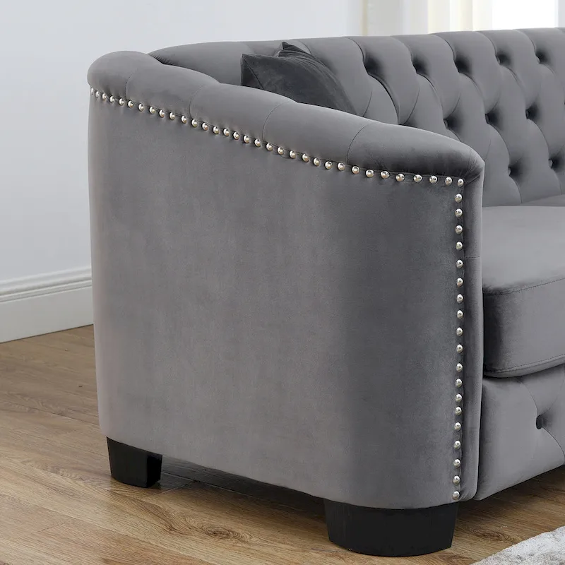 59-Inch Modern Chesterfield Velvet Sofa, 2-Seater Sofa, Upholstered Tufted Backrests with Nailhead Arms and 2 Cushions for Livin