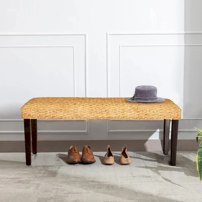 M4H Valencia Solid Wood Natural Water Hyacinth Indoor Bench
