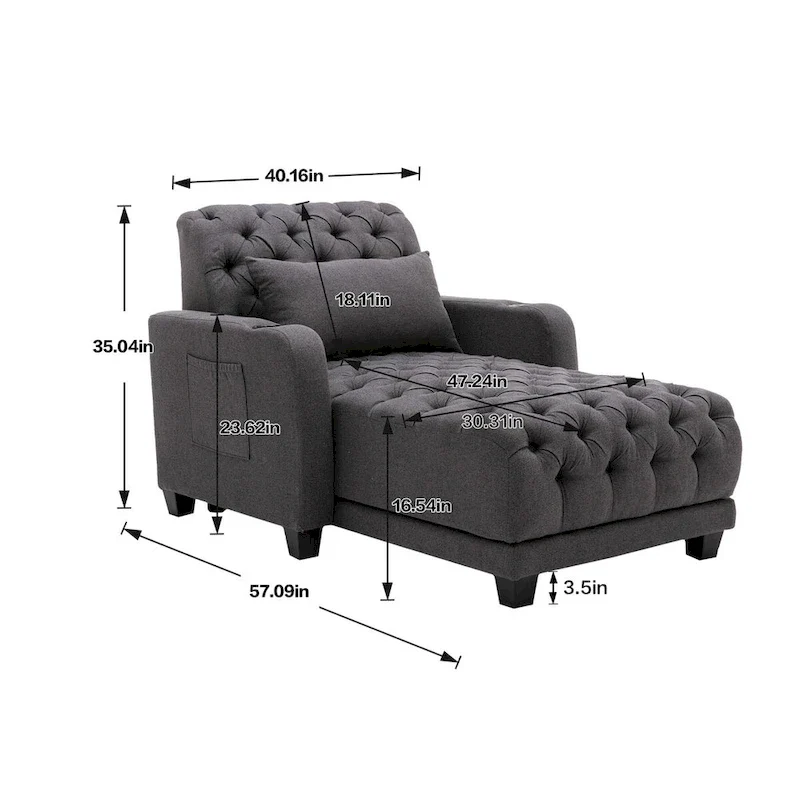 Clihome Tufted Reclining Chaise Lounge
