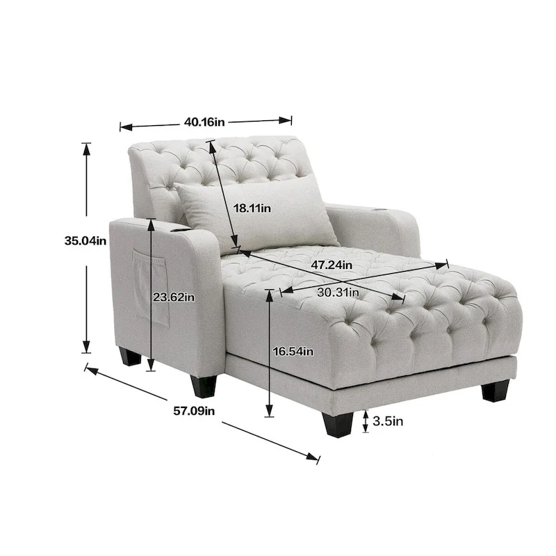 Clihome Tufted Reclining Chaise Lounge