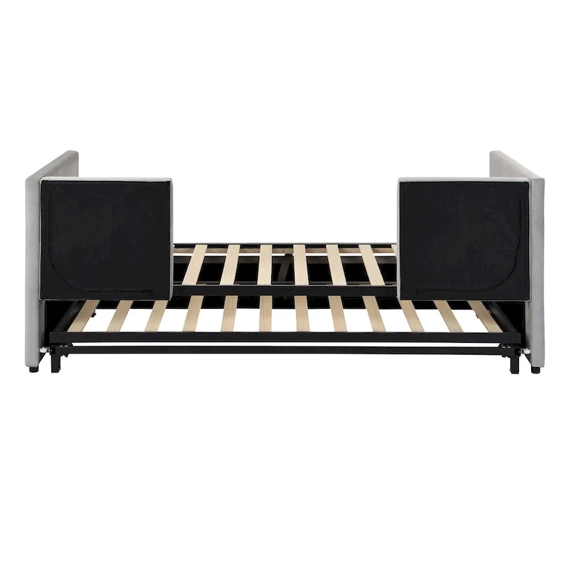 Grey Upholstered Twin Size Daybed with Pop Up Trundle, Multi-Functional Design