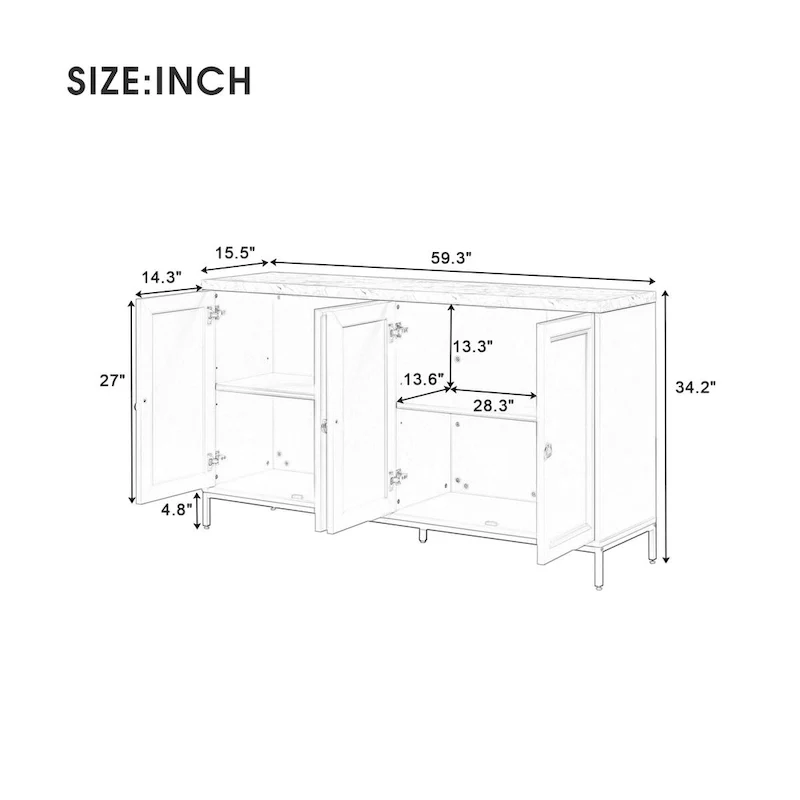 Sideboard with Extra Large Storage Space and Metal Handles