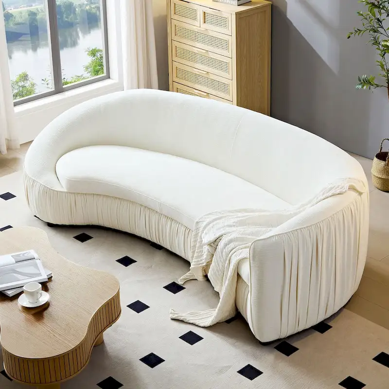 Modern Curved Shaped Sofa Upholstered 4-Seat Fabric Sofa Couch