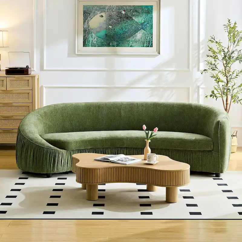 Modern Curved Shaped Sofa Upholstered 4-Seat Fabric Sofa Couch