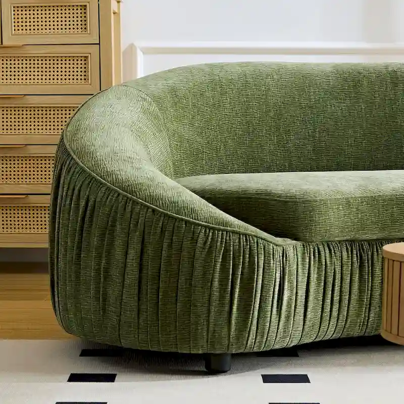 Modern Curved Shaped Sofa Upholstered 4-Seat Fabric Sofa Couch