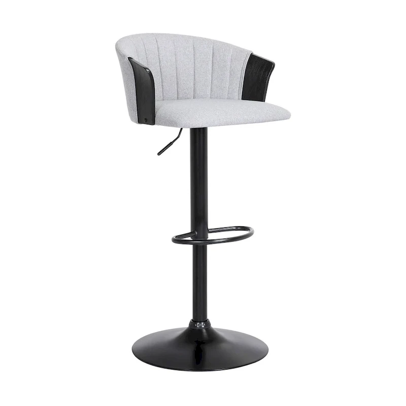 Liz 24-33 Inch Adjustable Height Swivel Barstool Chair, Light Gray Fabric