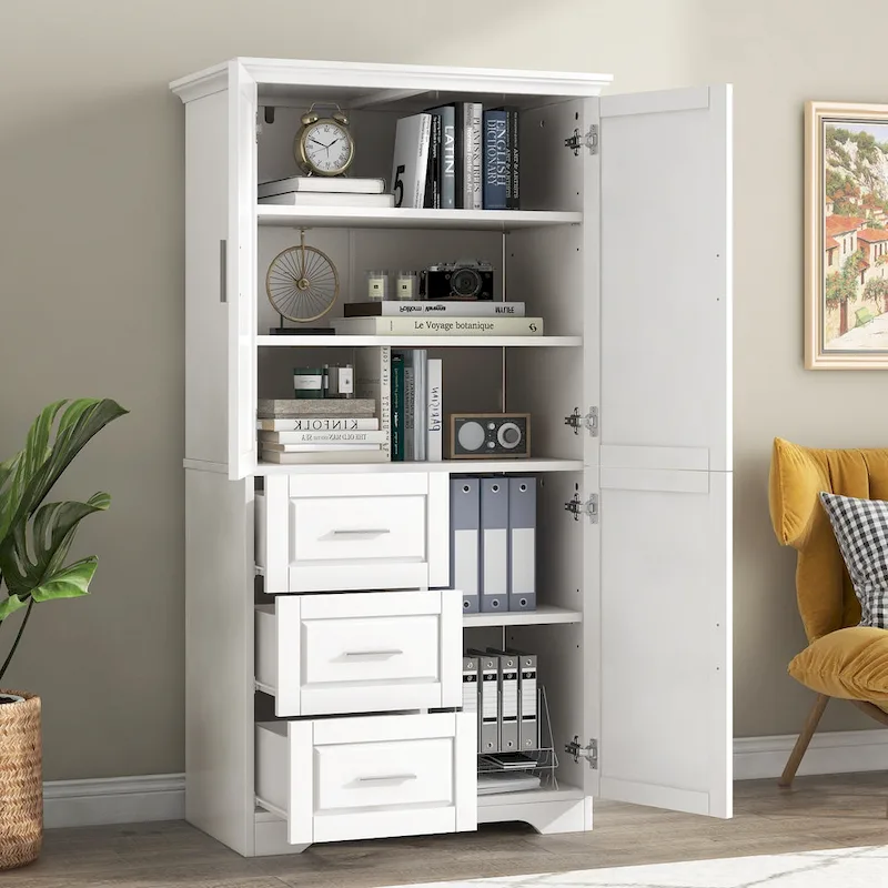 Tall and Wide Storage Cabinet with Doors for Bathroom/Office