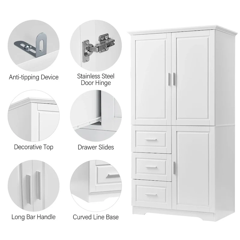 Tall and Wide Storage Cabinet with Doors for Bathroom/Office