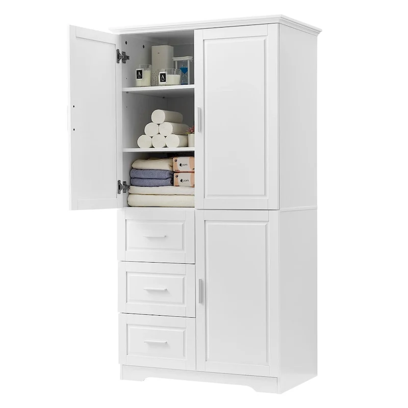 Tall and Wide Storage Cabinet with Doors for Bathroom/Office