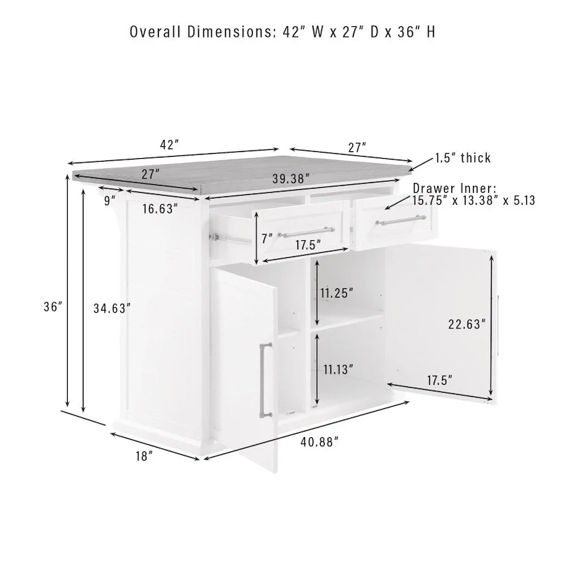 Crosley Bartlett Wood Top Kitchen Island W/Uph Square Stools - 50d x 42w x 36h