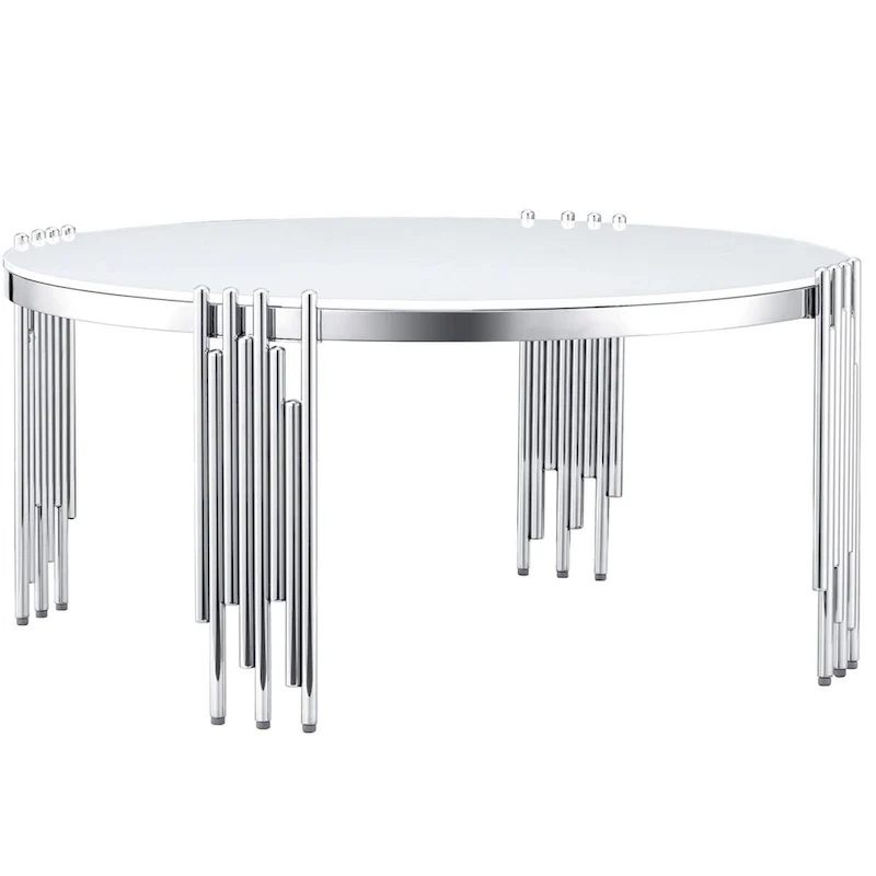 Round Tempered Glass Coffee Table with 3 Tiers 360 Degrees Rotating Top