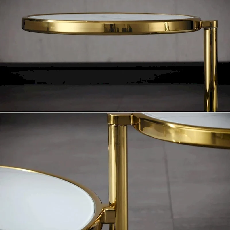Round Tempered Glass Coffee Table with 3 Tiers 360 Degrees Rotating Top
