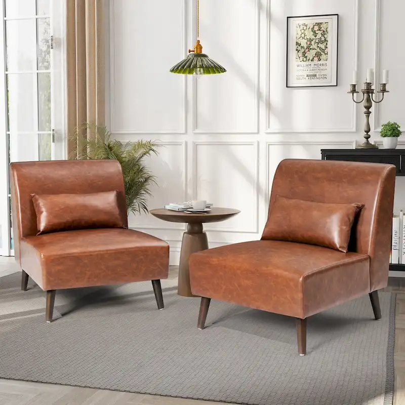 Accent Chair Upholstered Sofa Chair PU Faux Leather Wood Frame with Pillow - 28.74 W x 30.71 D x 31.50 H